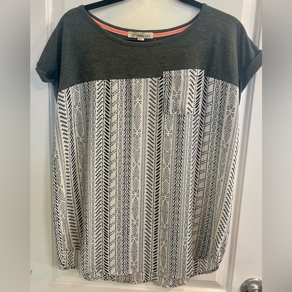 Gray and White Patterned Women's Top